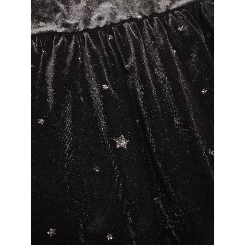 GAP Kids Girls Black Velvet Star Print Tiered Long Sleeve Dress Size‎ S 6 7